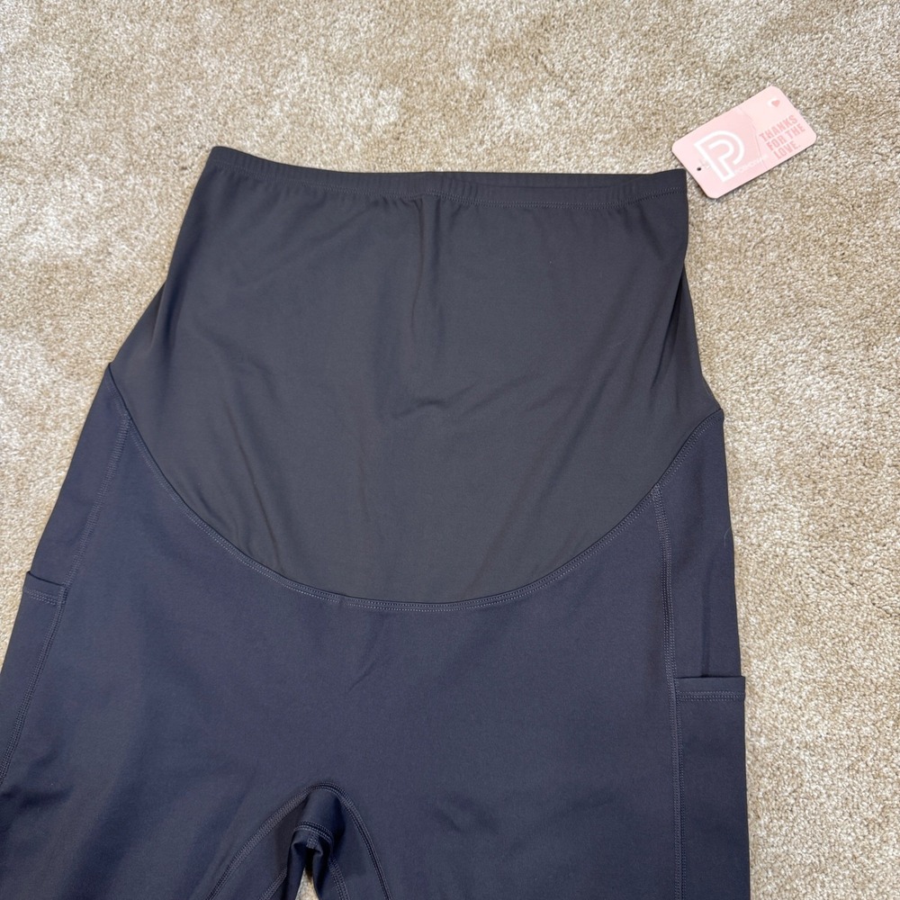 Poshdivah Maternity Leggings Over the Belly Side Pockets Black XXL NEW - Picture 3 of 9